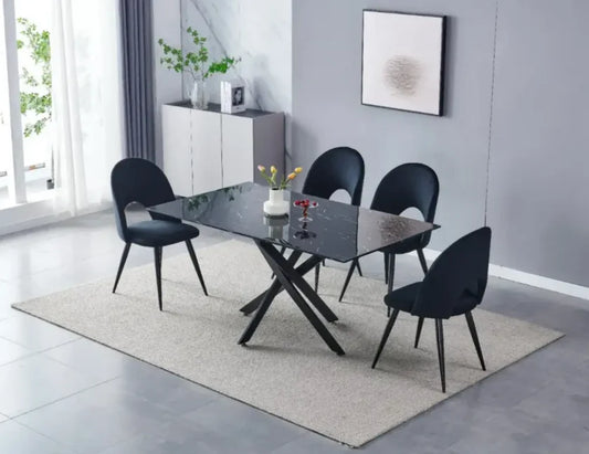 Table à Manger JESSYCA marbre noir pied noir