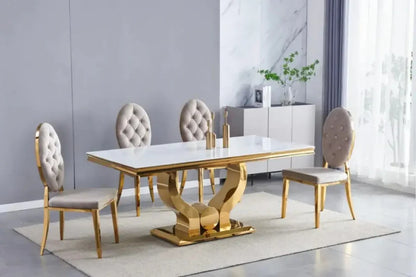Table à Manger COURONNE blanc pied or