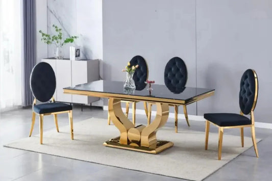Table à Manger COURONNE noir pied or