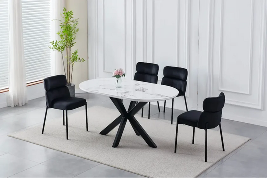 Table à manger XANA marbre blanc pied noir