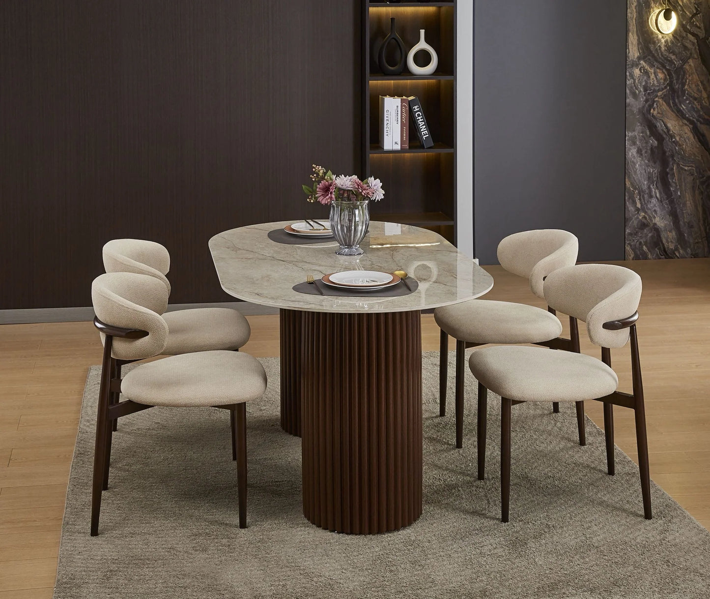 Table à manger Keysha noyer marbre gris 180cm