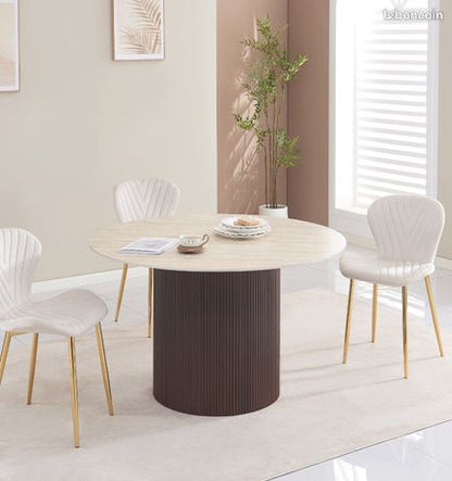 Table à manger Baeita travertin x noyer 120cm