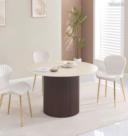 Table à manger Baeita travertin x noyer 120cm