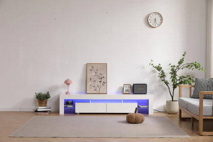 Meuble TV ECLIPSE Blanc – 180x35x38 cm – Design Moderne avec LED & Rangement Intégré