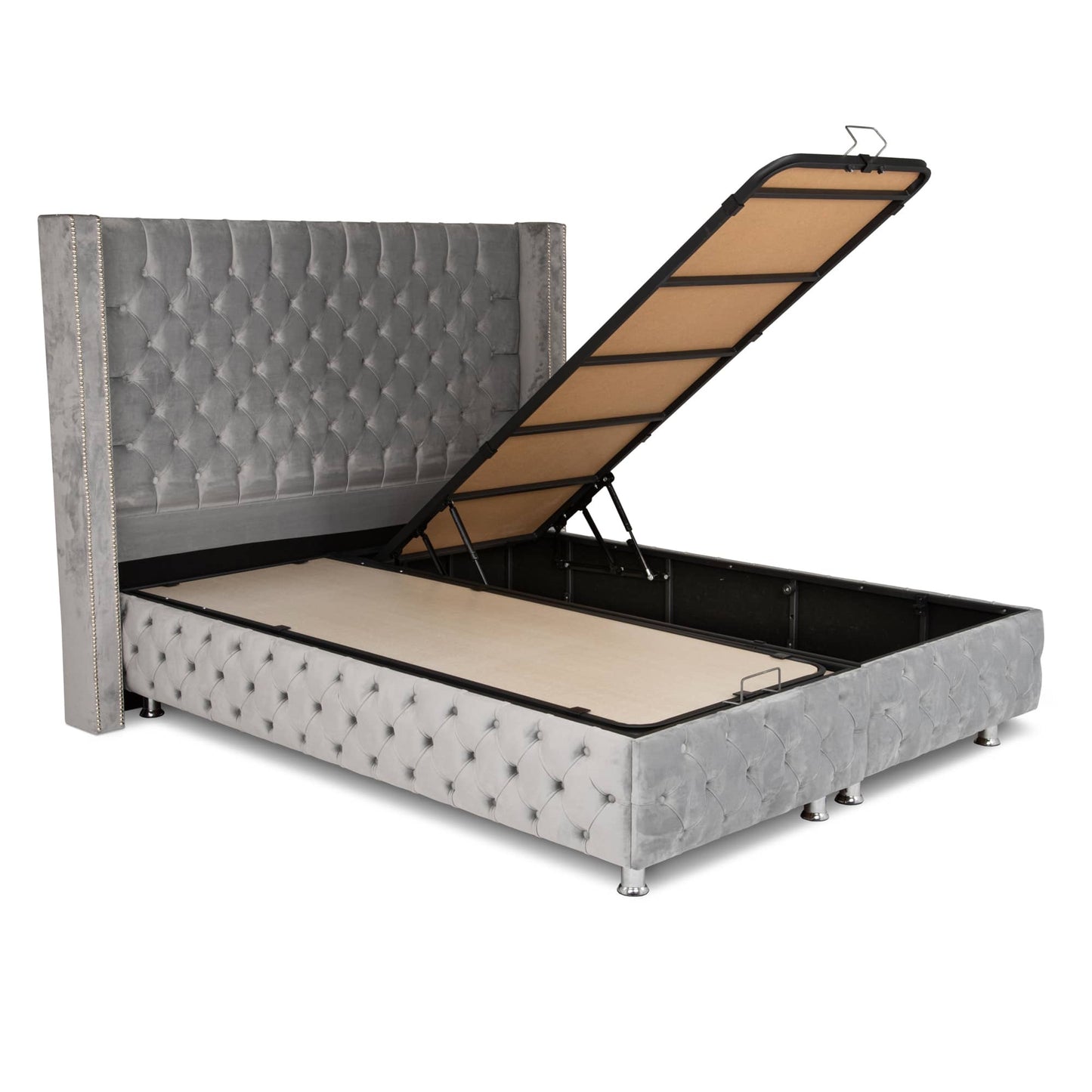 Lit coffre CLOUTE Gris