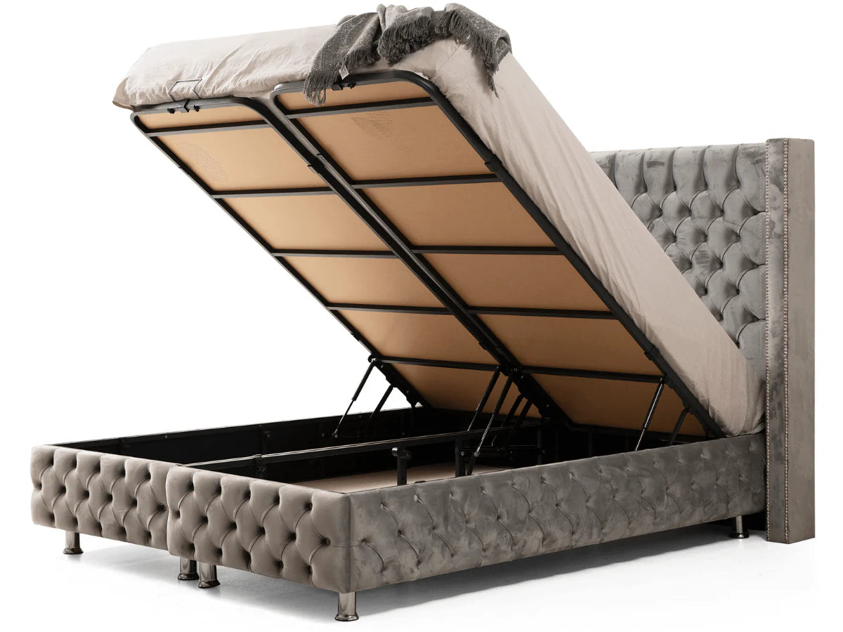 Lit coffre CLOUTE Gris