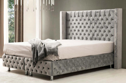 Lit coffre CLOUTE Gris